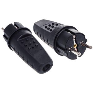 Вилка прямая однофазная, каучук, черная (602227) Вилка