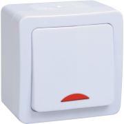 ГЕРМЕС PLUS Выключатель 1-клавишный с индикацией ВС20-1-1-ГПБ открытой установки IP54 белый (EVMP11-K01-10-54-EC) Выключатель